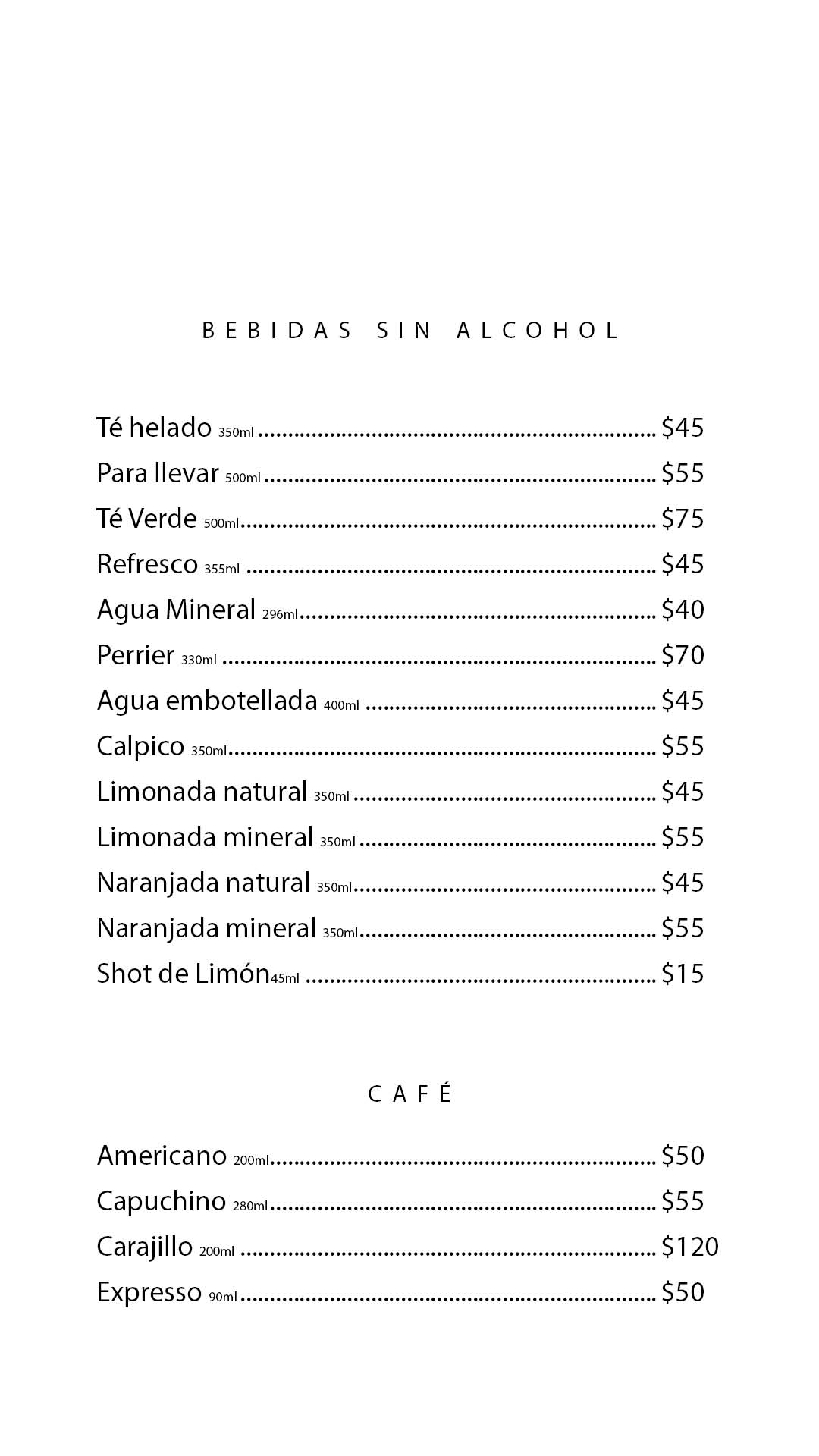 Menu de Bebidas