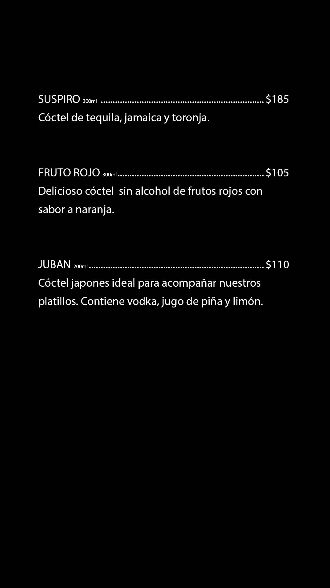 Menu de Bebidas