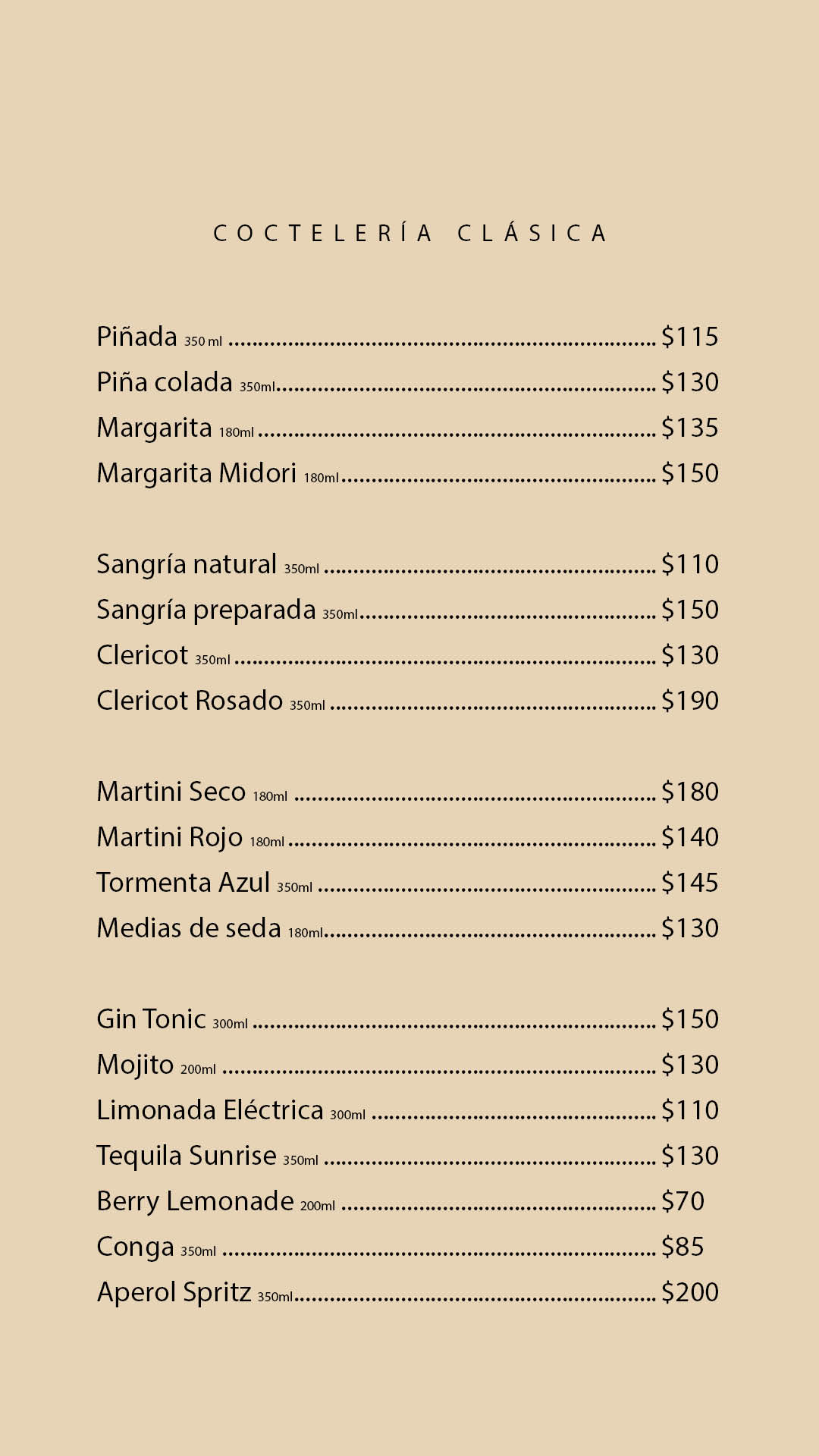 Menu de Bebidas