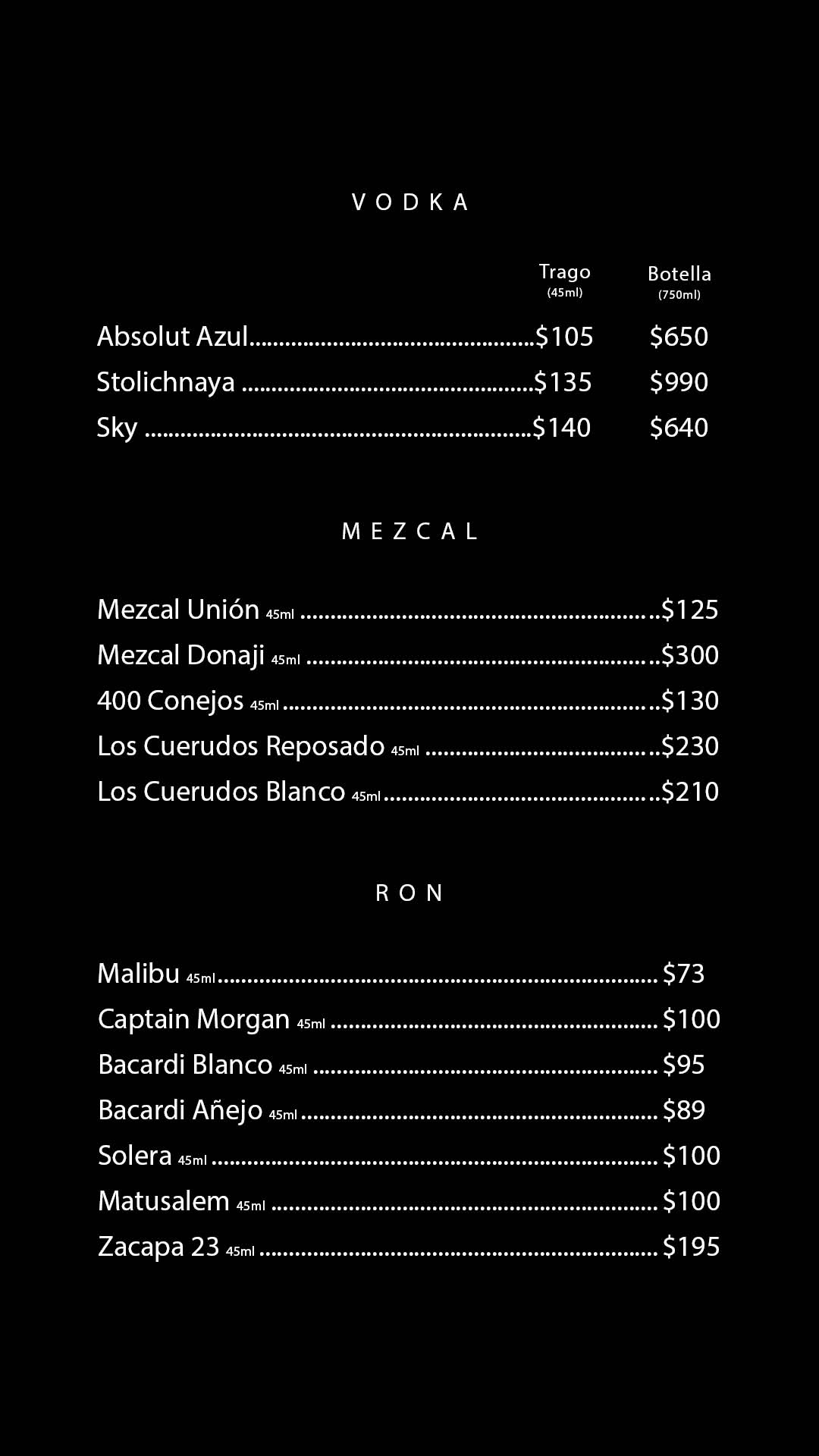 Menu de Bebidas